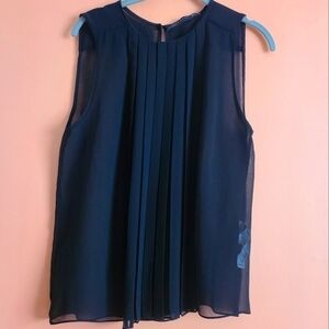 Zara Black Sheer Sleeveless Blouse Pleated Front M